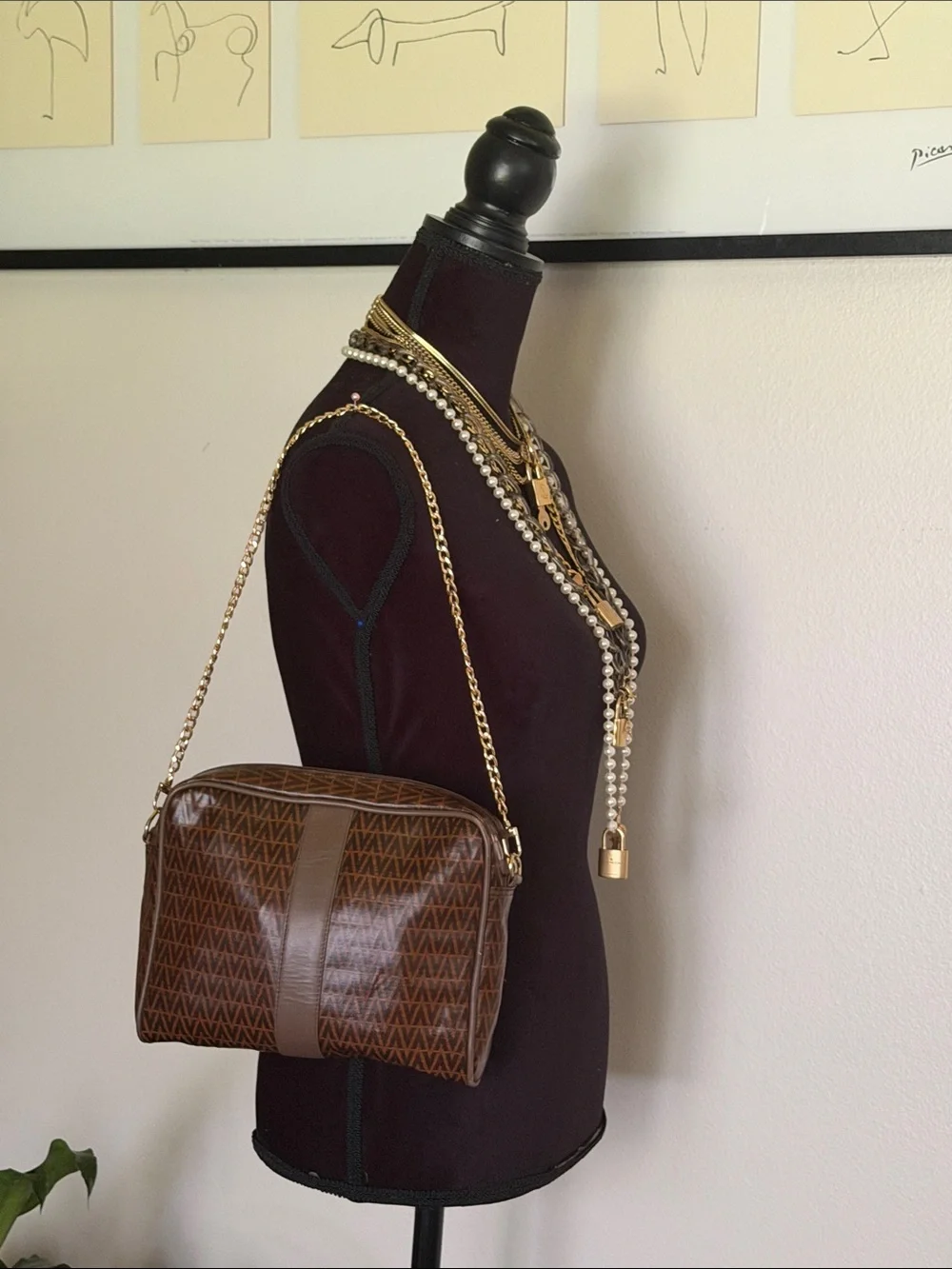 Valentino Brown Monogram clutch with Gold Hardware